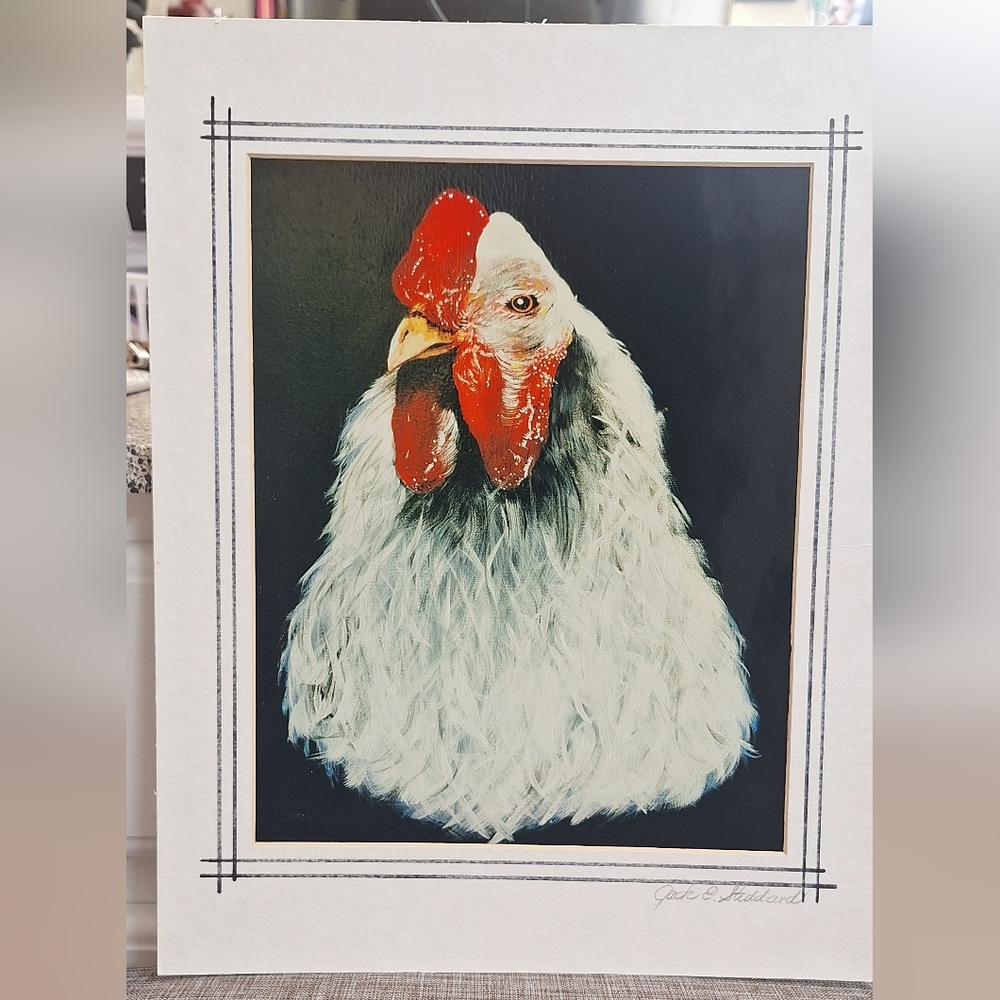 Rooster "King Of The Barn Yard" Painting by Jack E. Stiddard 8x10 on 11x14 Mat